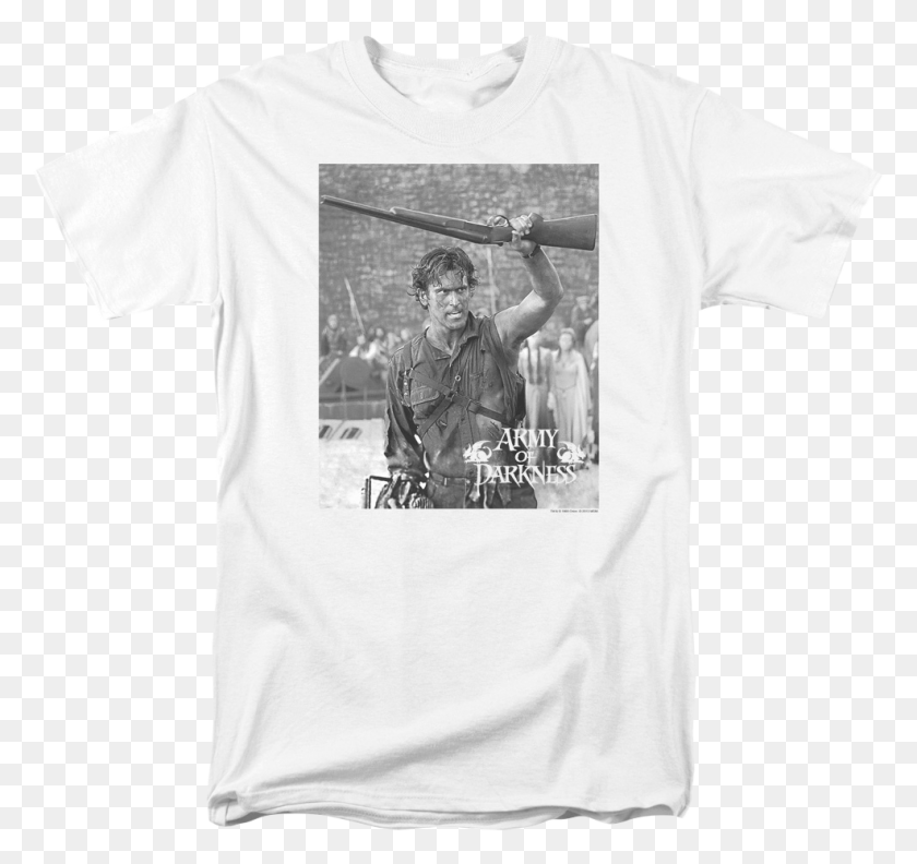986x926 Descargar Png Negro Y Blanco Boom Stick Army Of Darkness T Shirt, Ropa, Ropa, Persona Hd Png