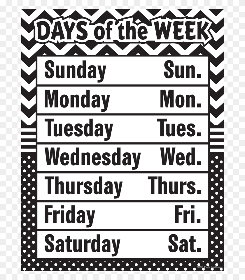 696x901 Black And White Chevron Days Of The Week Chart Days Of Week Black, Label, Text, Word HD PNG Download