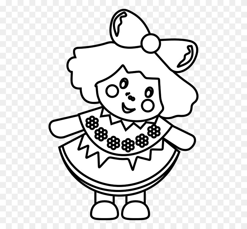 510x720 Black And White Doll Pluspng Clip Art Of Doll, Food, Stencil, Dish HD PNG Download