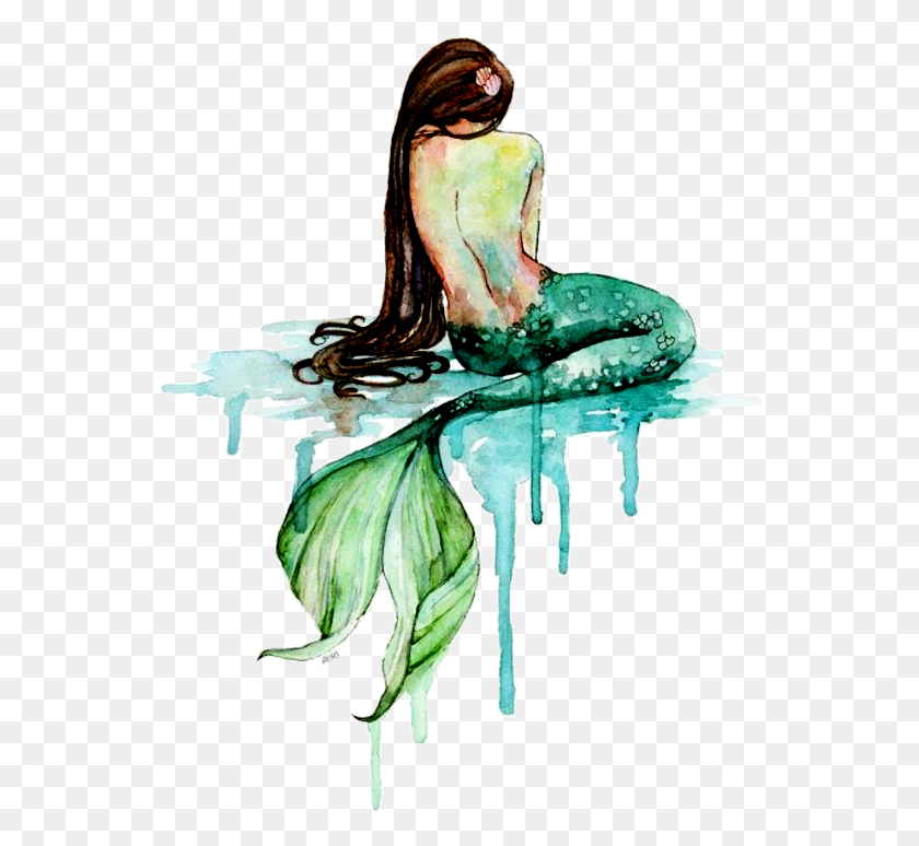 555x714 Black And White Drawing Mermaid Watercolor Little Slutty Mermaid, Person, Human HD PNG Download