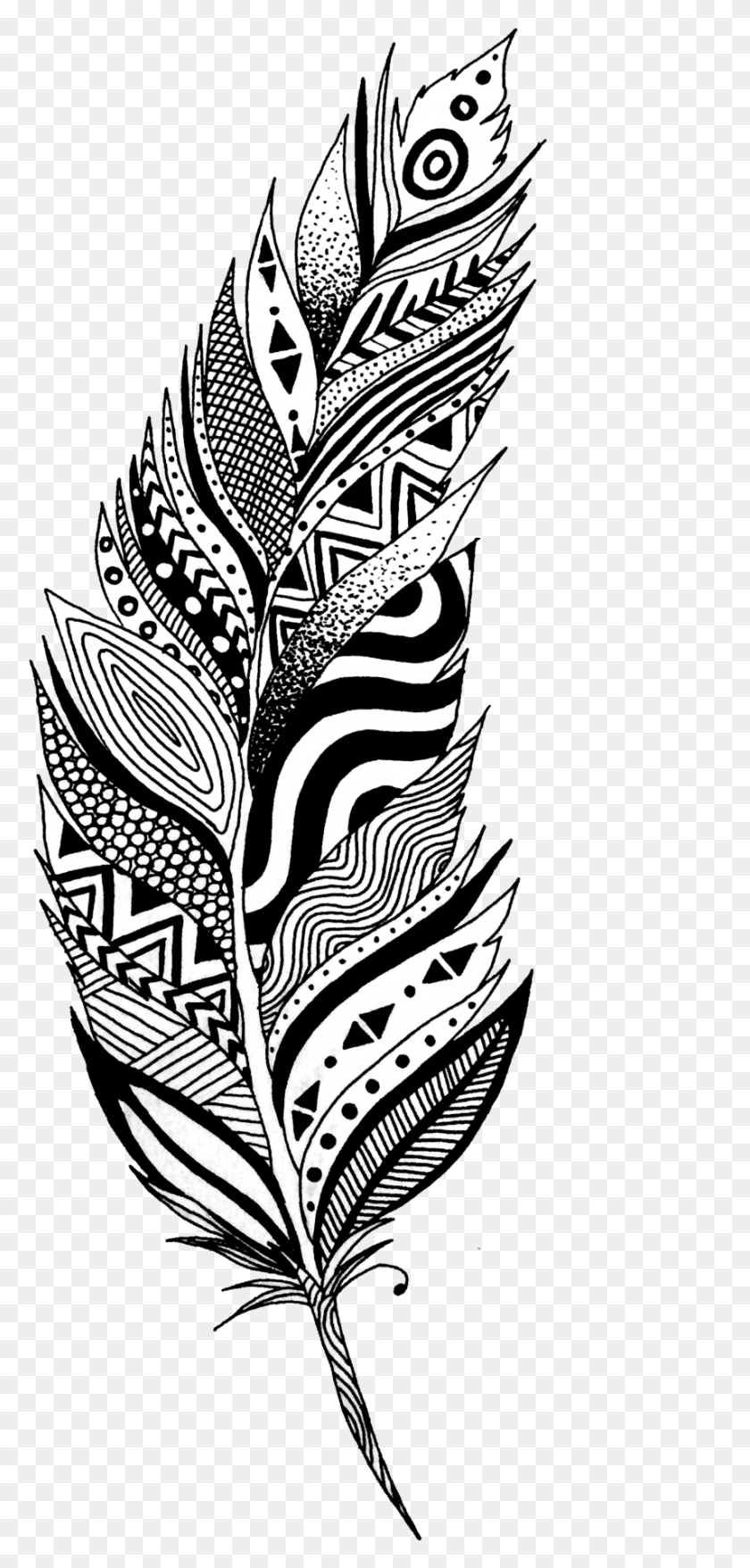 855x1858 Black And White Feather Tattoo Design Black And White Feather Clipart, Graphics, Skin HD PNG Download