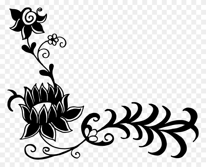 2810x2232 Черно-Белый Цветочный Уголок Клипарт Угловая Линия Искусство Цветы, Графика, Цветочный Дизайн Hd Png Скачать
