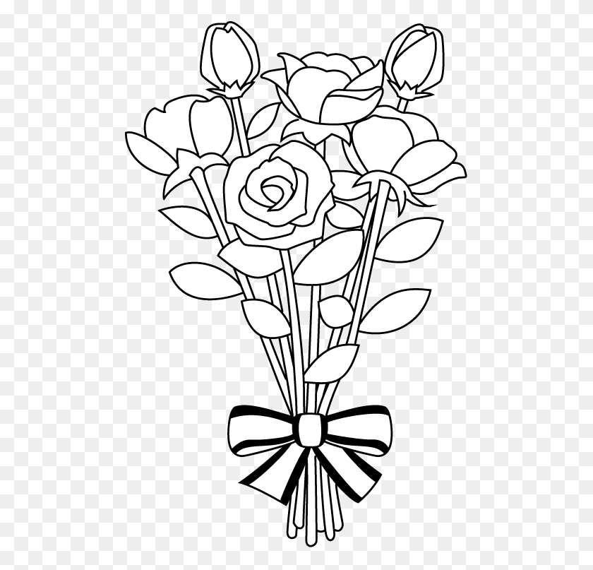 486x747 Black And White Flower Bouquet Clipart Black And White Bunch Of Flowers Black And White, Plant, Flower, Blossom HD PNG Download