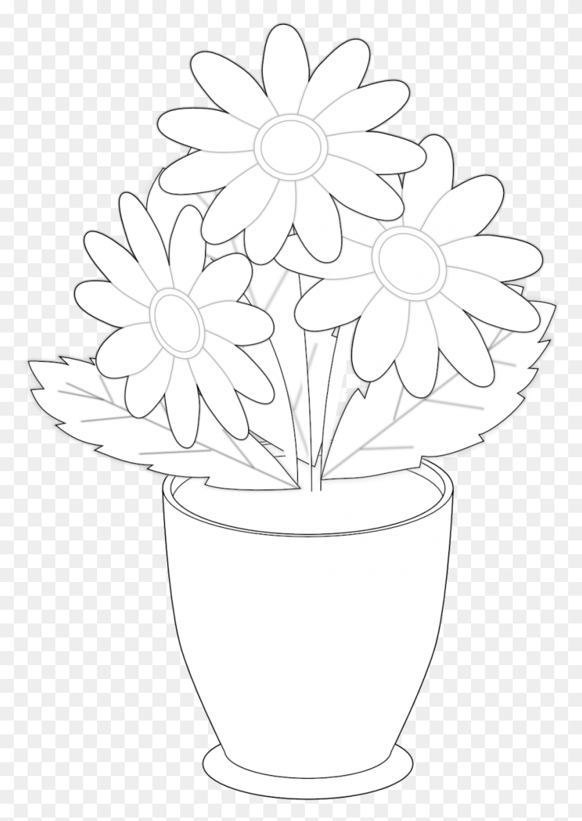 930x1342 Black And White Flowers In Drawing Vase Of Flowers, Lamp, Plant HD PNG Download