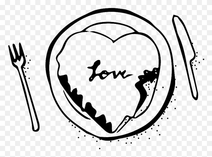 827x599 Black And White Hand Drawn Cutlery Love Vector Heart, Label, Text, Symbol HD PNG Download