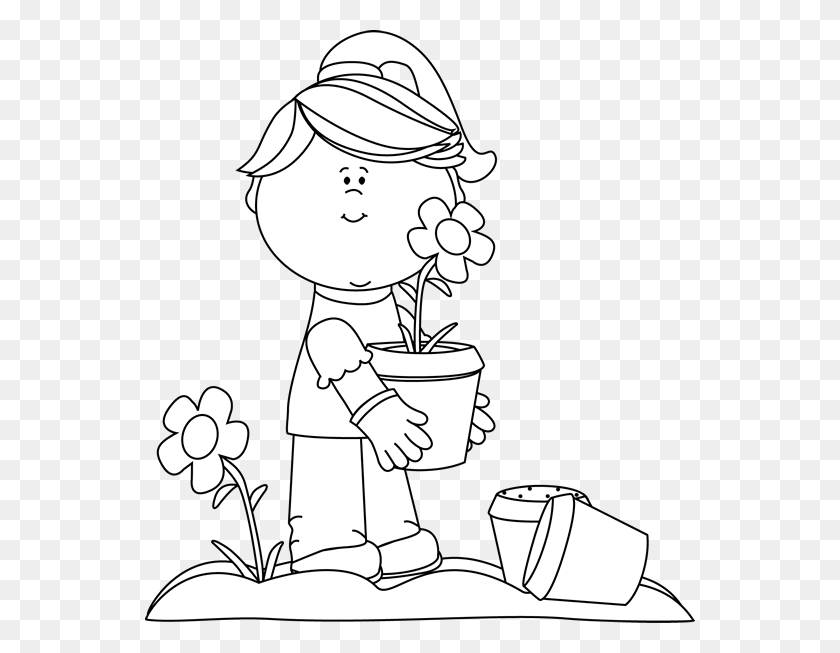 550x593 Black And White Library Gardening Plant Flowers Clipart Black And White, Doodle HD PNG Download