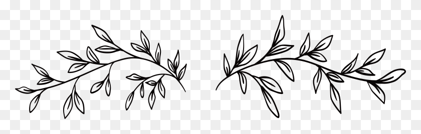 5908x1581 Black And White Line Art Watercolor Painting Flora Black And White Vine, Stencil, Leaf, Plant HD PNG Download