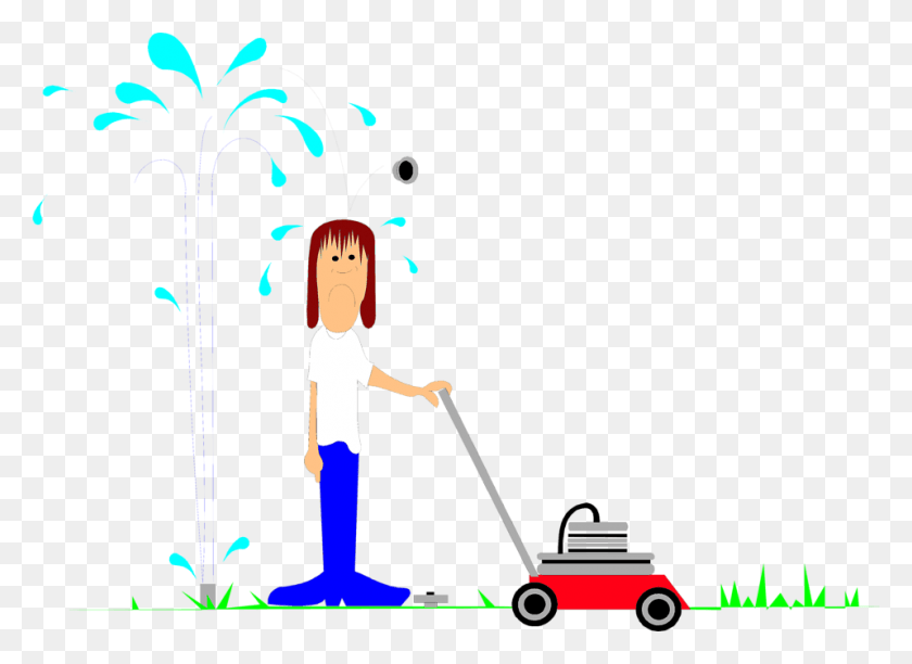 958x679 Black And White Man Cutting Grass Clipart Illustration, Person, Human, Lawn Mower HD PNG Download