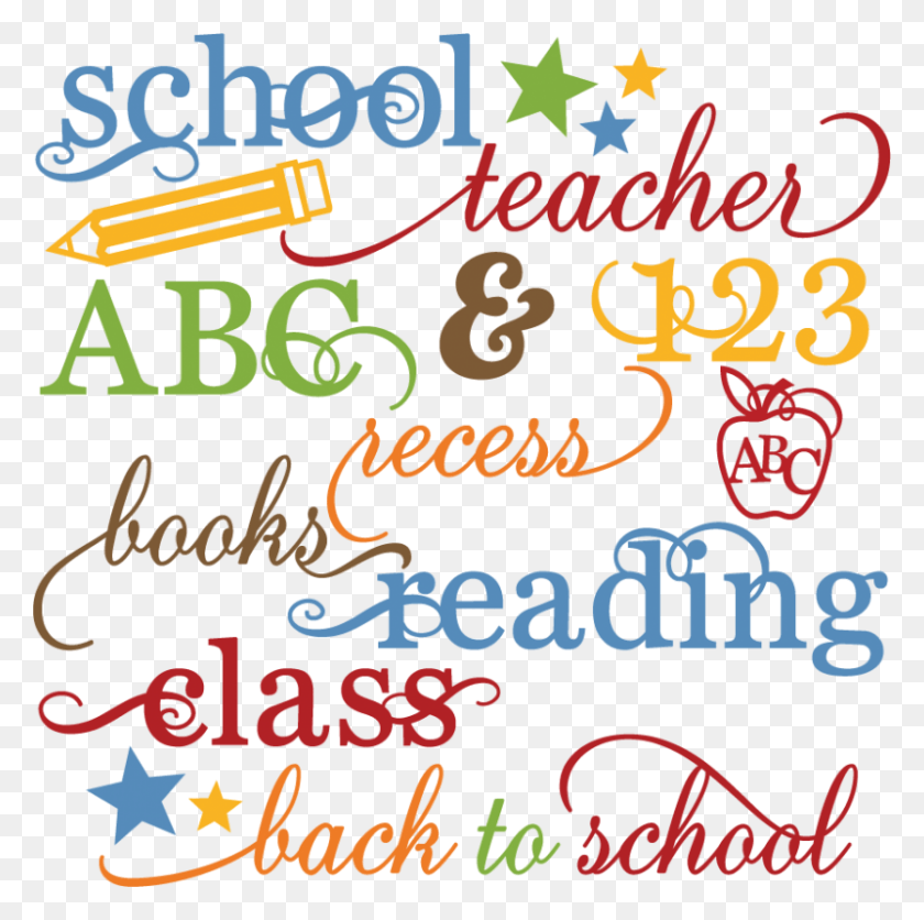800x796 Black And White School Words Set Files For Scrapbooking Free School Svg Files, Text, Alphabet, Handwriting HD PNG Download