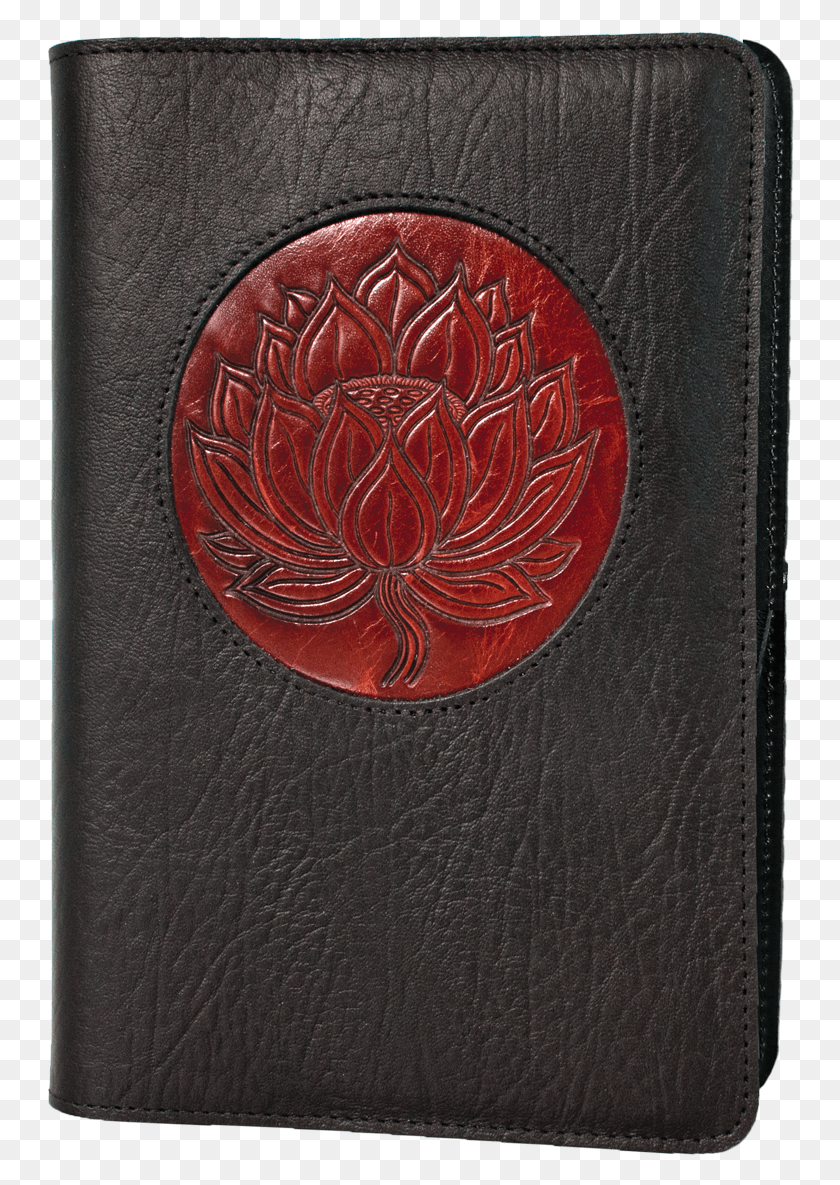 748x1125 Black And Wine Leather With Lotus Journal Cover Lotus Flower Leather, Text, Diary, Rug HD PNG Download