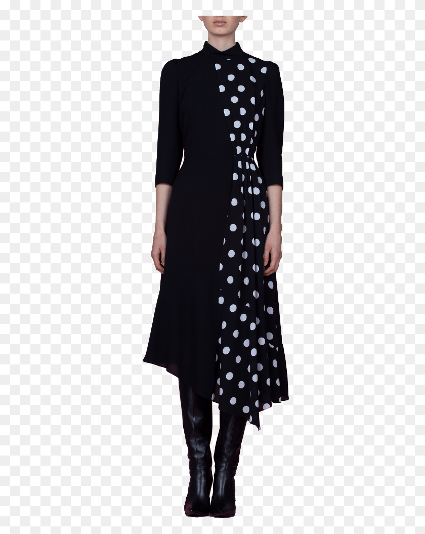 307x995 Black Asymmetric Polka Dot Dress Polka Dot, Texture, Person, Human Descargar Hd Png