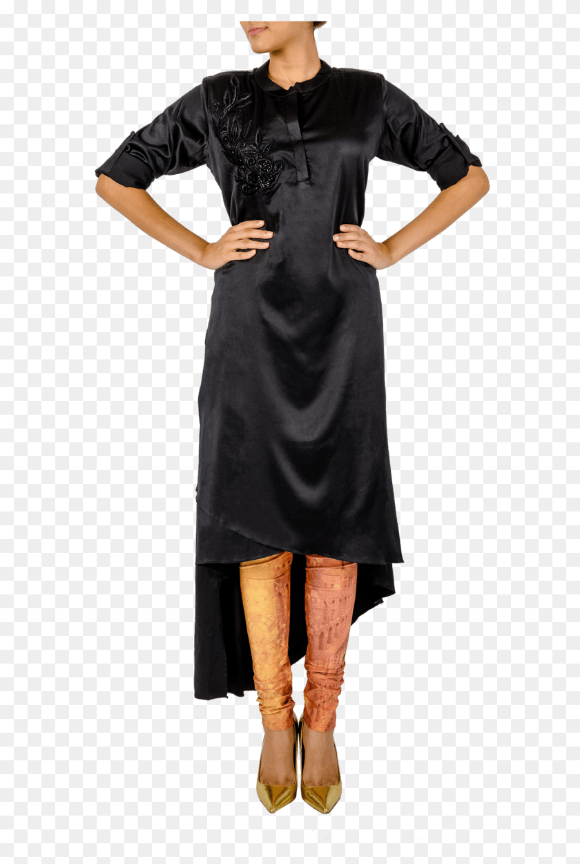 1180x1801 Black Asymmetrical Kurta With Printed Tights By Archana Little Black Dress, Clothing, Apparel, Female HD PNG Download