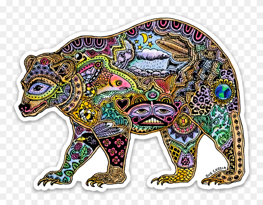 776x597 Black Bear Sticker Adult Coloring Pages Bear, Doodle HD PNG Download