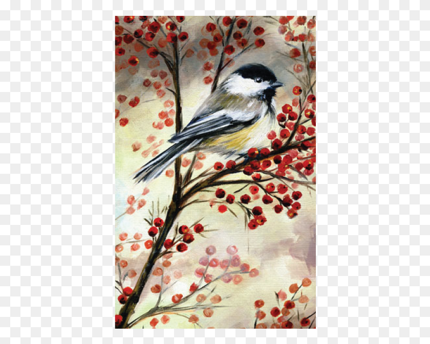 394x613 Black Capped Chickadee, Bird, Animal, Floral Design HD PNG Download