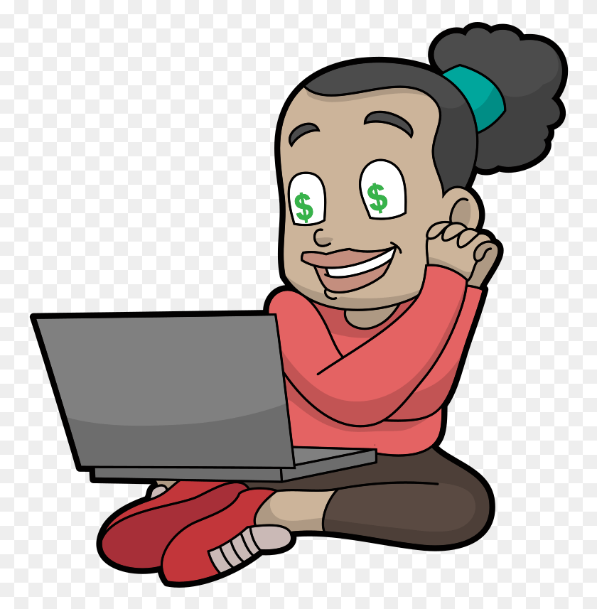 760x797 Descargar Png Negro Mujer De Dibujos Animados Le Encanta Ganar Dinero En Línea De Dibujos Animados, Pc, Computadora, Electrónica Hd Png