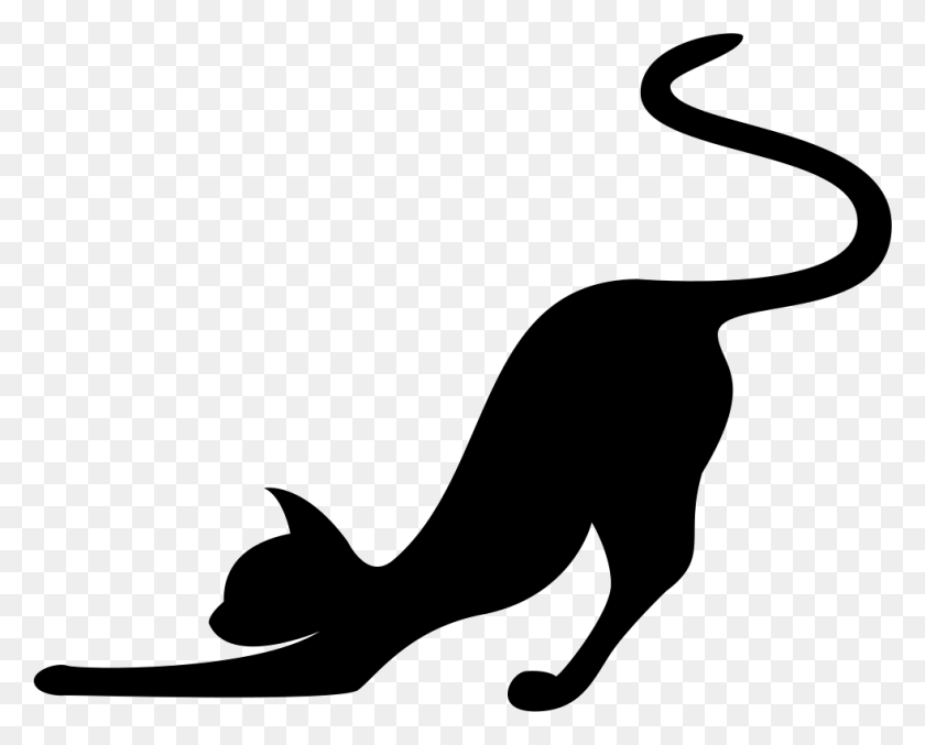 981x776 Черная Кошка Клипарт Кошка Растяжка Кошка Протягивает Силуэт, Трафарет, Млекопитающее Png Скачать