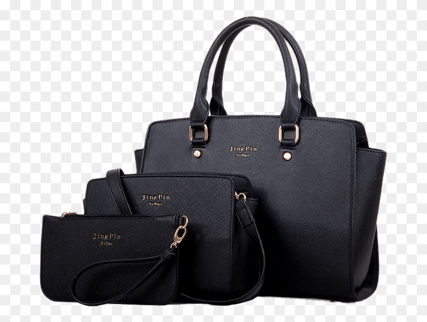 687x573 Black Colored Pu Leather 3 Pieces Ladies Handbags For Handbag, Bag, Accessories, Accessory Descargar Hd Png