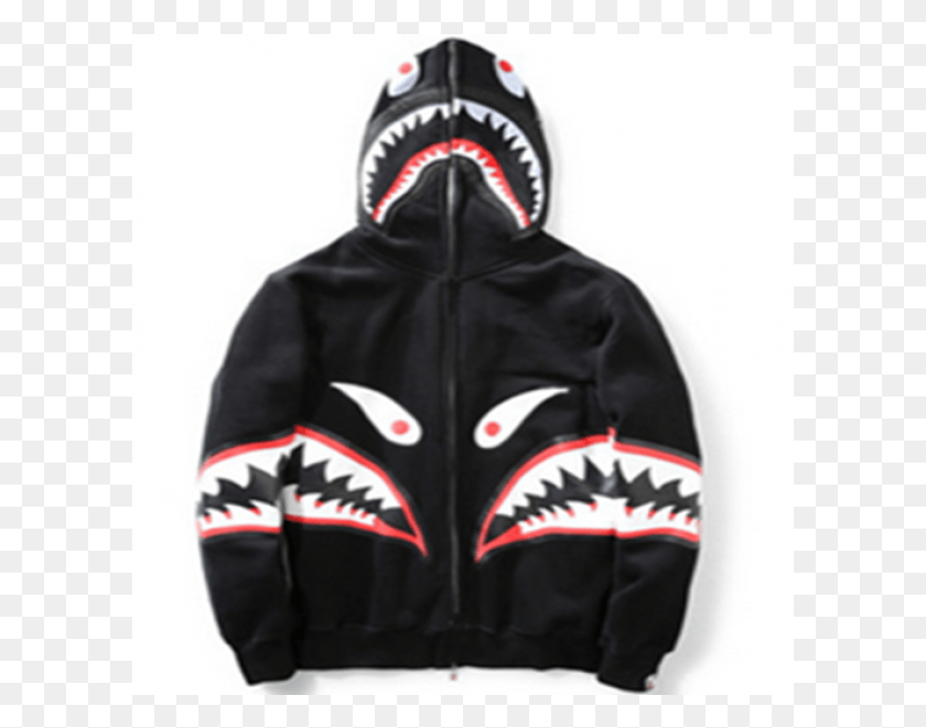 601x601 Black Double Jaw Bape Hoodie Hoodie With Mouth On Hood, Clothing, Apparel, Sweatshirt HD PNG Download