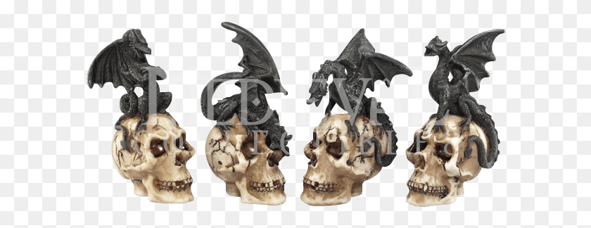 596x264 Black Dragons On Skulls Mini Statue Set Figurine, Soil, Dog, Pet HD PNG Download