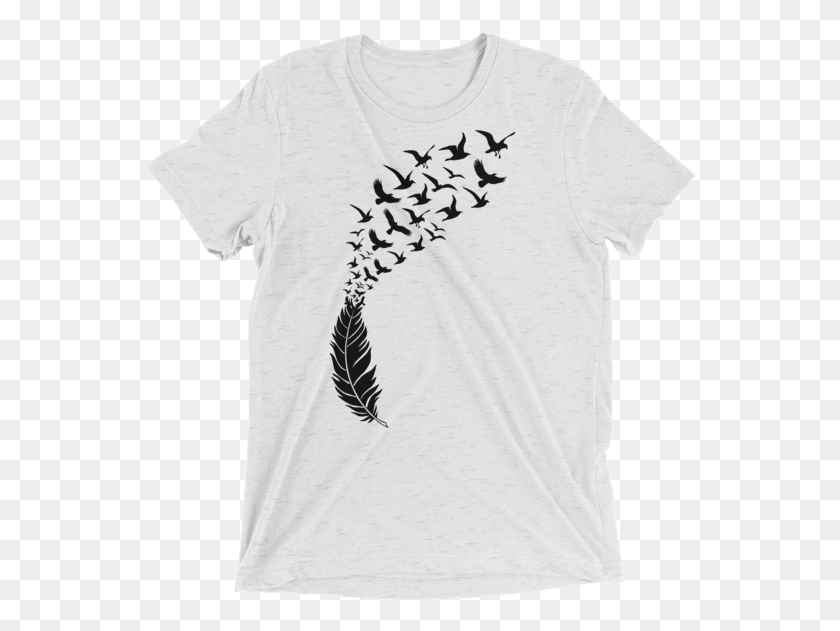 554x571 Black Feathers With Flying Birds Short Sleeve Unisex Feather With Birds, Clothing, Apparel, T-shirt HD PNG Download