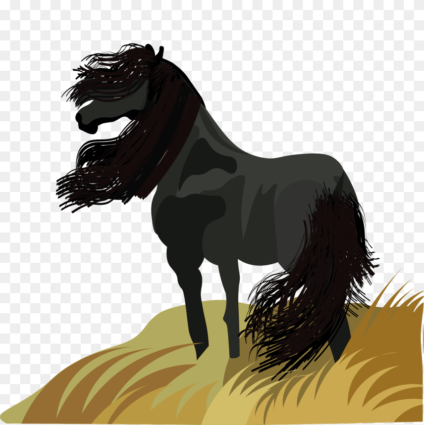 1918x1920 Black Horse On The Meadow Clipart, Animal, Mammal, Stallion, Colt Horse Sticker PNG