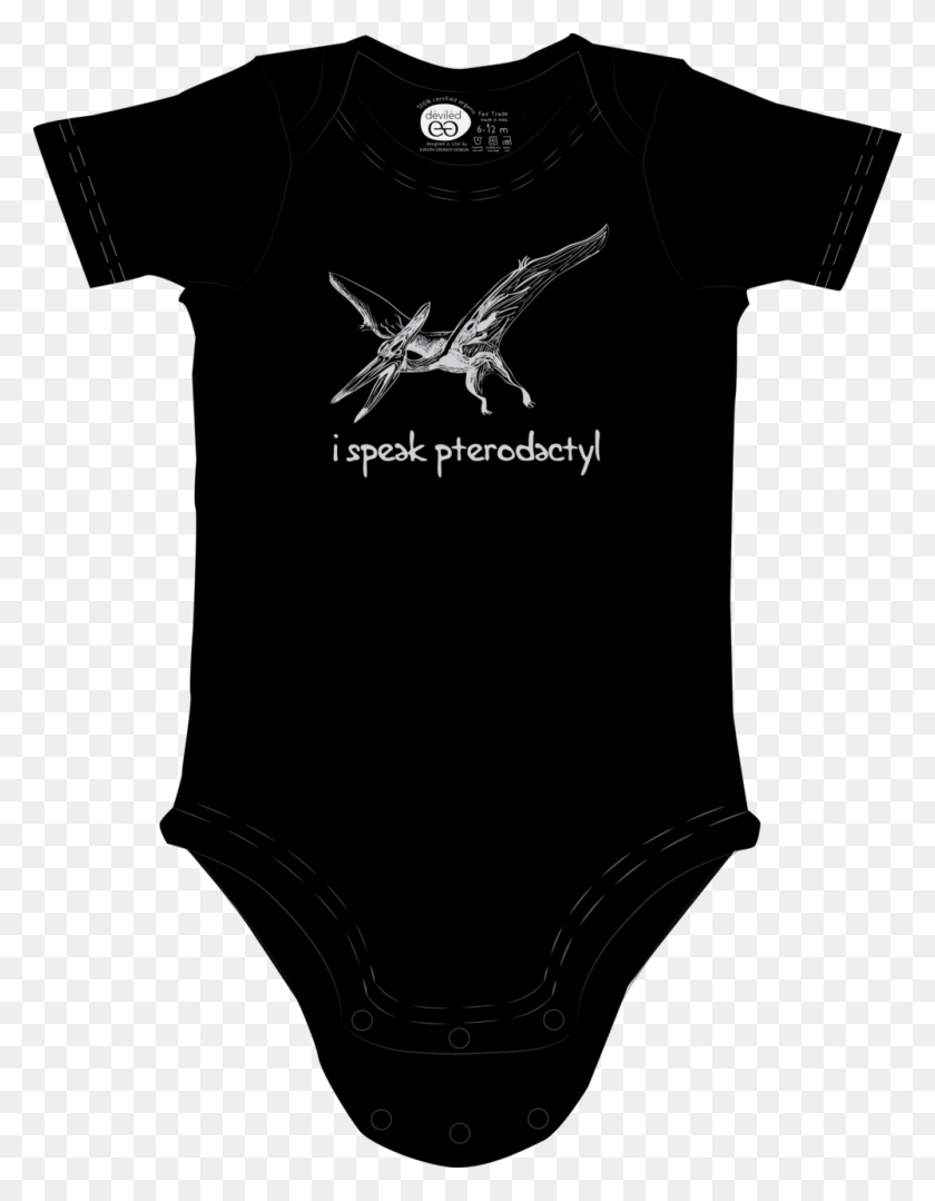 1000x1307 Black I Speak Pterodactyl Divertido Onesie Para Bebés Orgánico Camisa Activa, Pipa De Humo, Pájaro, Animal Hd Png