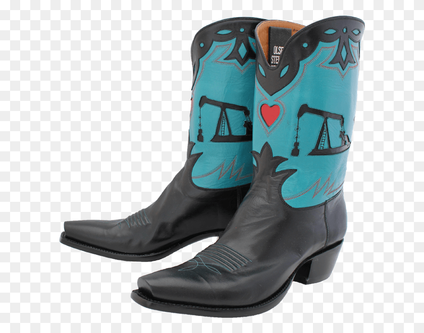 606x600 Black Kangaroo With Turquoise Goat And Pump Jack Inlay Cowboy Boot, Clothing, Apparel, Footwear HD PNG Download
