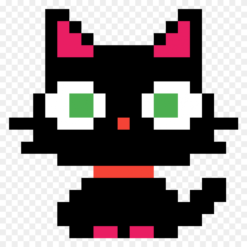 989x989 Black Kitten Pixel Art, First Aid, Pac Man, Minecraft HD PNG Download