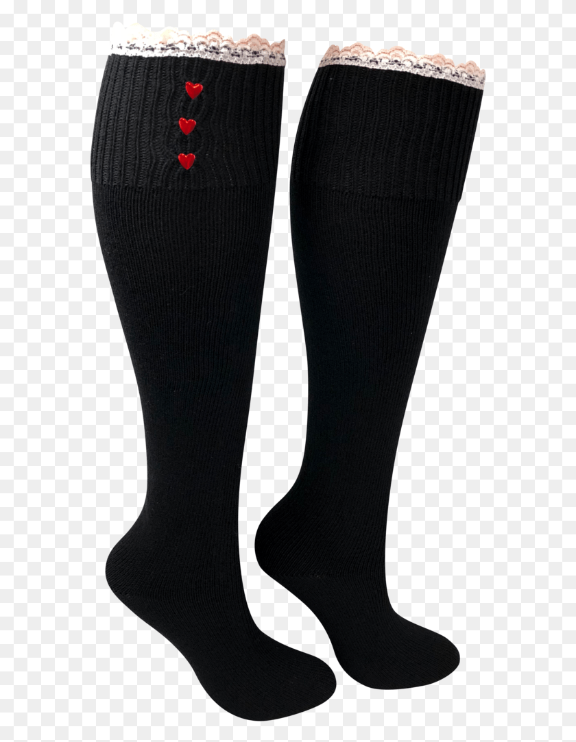 579x1023 Black Knee High Lace Boot Socks With Hearts And Lace Hockey Sock, Clothing, Apparel, Pants HD PNG Download
