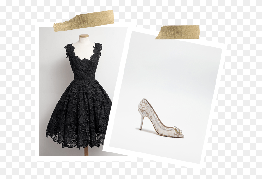 620x514 Black Lace Dress And Lace Pump Collage, Clothing, Apparel, Shoe HD PNG Download