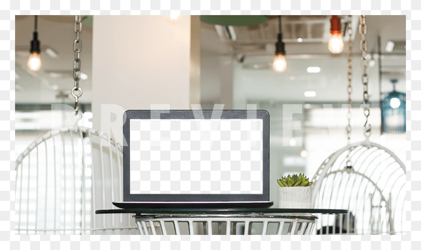 800x450 Black Laptop Mockup On A Glass Table In A Casual Home Interior Design, Monitor, Screen, Electronics HD PNG Download
