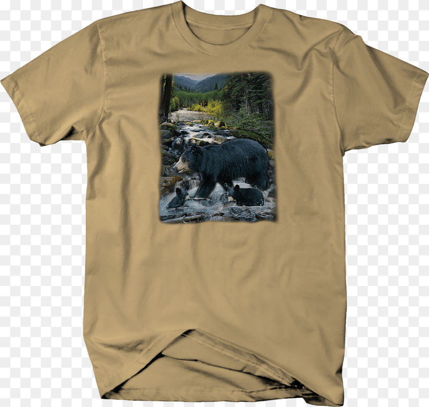 1295x1229 Black Mama Bear And Baby Cubs Playing Water Wildlife Chevy C10 Shirts, Animal, Clothing, Mammal, T-shirt PNG