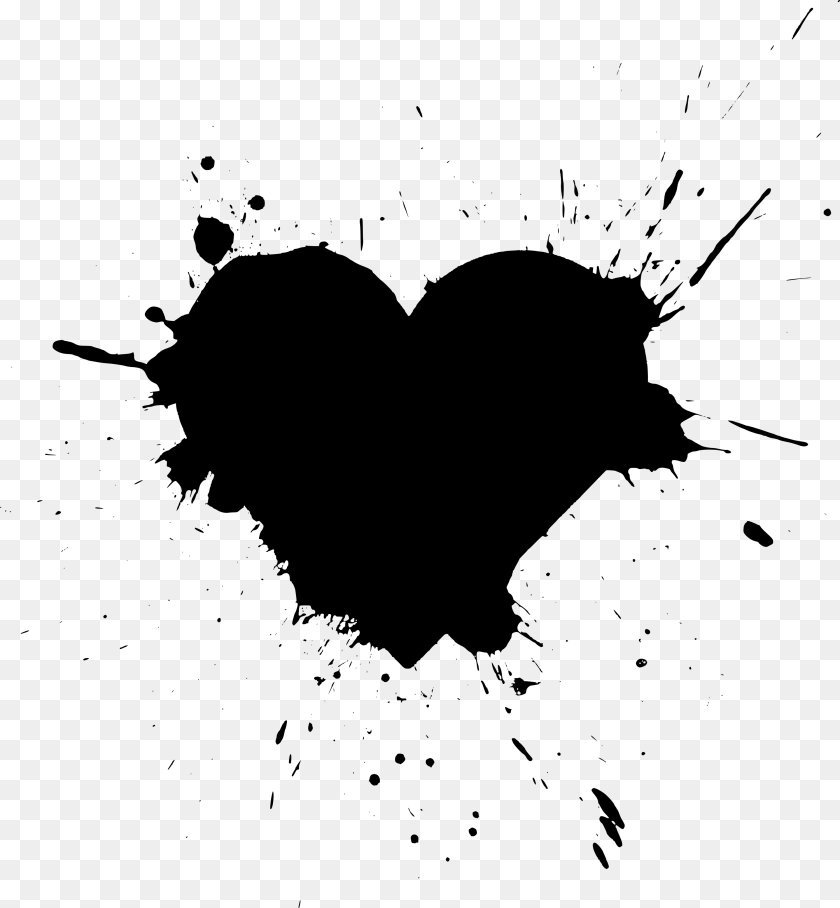 3000x3243 Black Paint Splatter Heart, Gray PNG