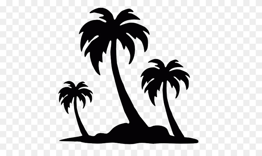 500x500 Black Palm Tree Island With Palm Trees Silhouette Clip, Palm Tree, Plant, Stencil, Animal Transparent PNG