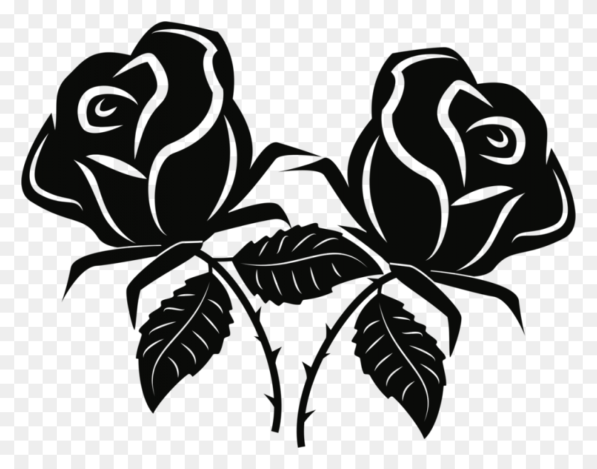 974x750 Стикер С Черной Розой Corel Bunga Mawar Hitam Putih, Растение, Цветок, Цветение Png Скачать