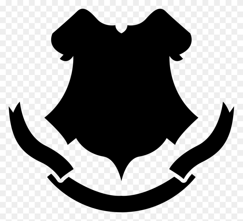981x888 Black Shape With Shield With Banner, Symbol, Stencil, Emblem Descargar Hd Png