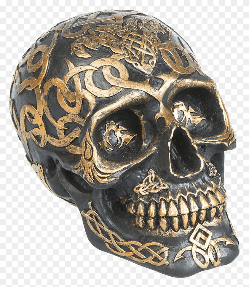 779x908 Black Skull Decorated With Golden Pattern Black And Gold Skull, Clothing, Apparel, Helmet HD PNG Download