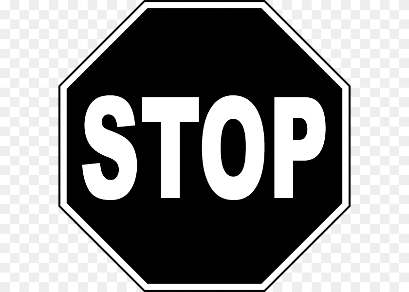 Black Stop Sign, Road Sign, Symbol, Stopsign Sticker PNG