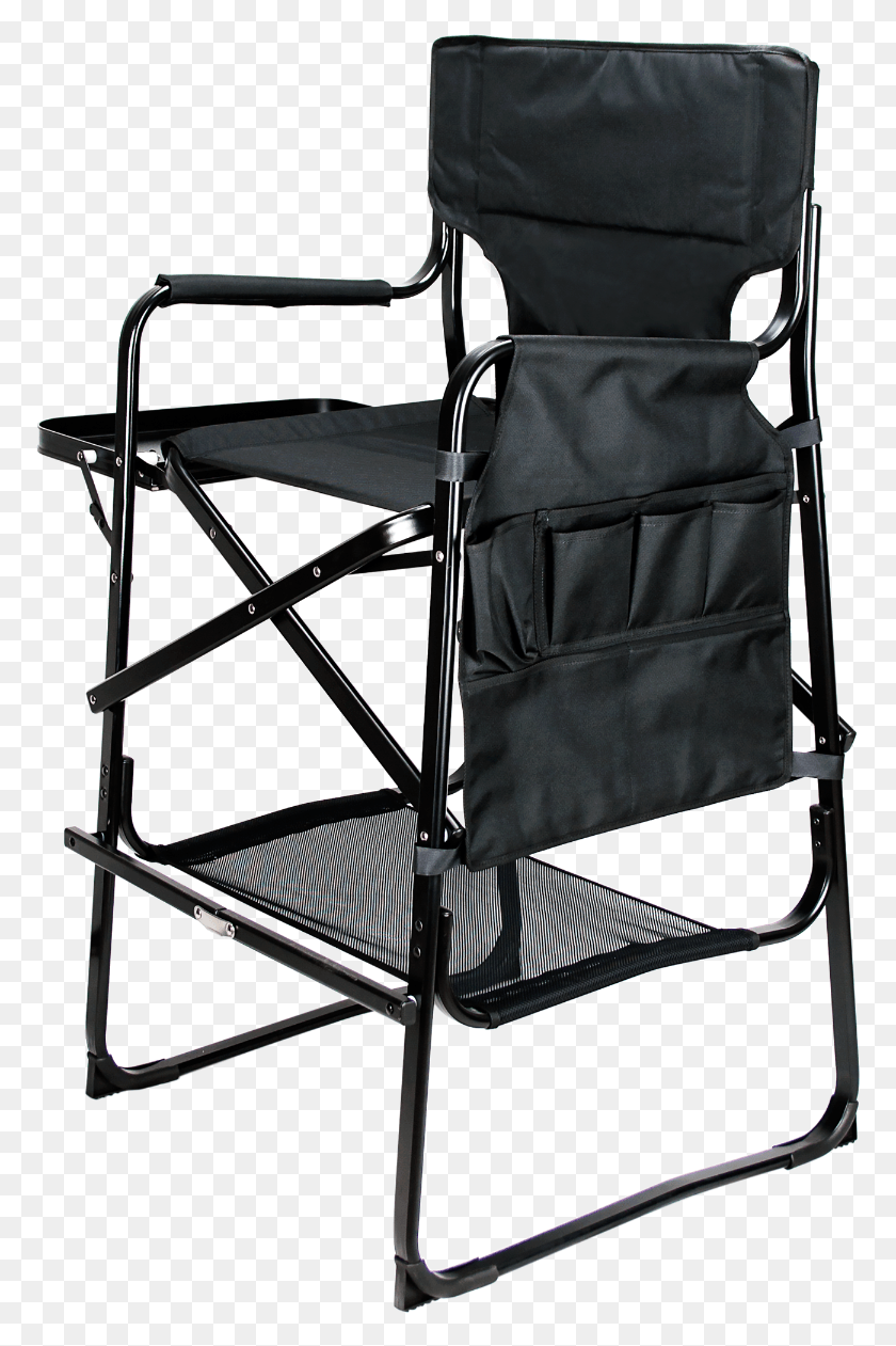 775x1201 Black Tall Aluminum Director Chair With Table Tray Folding Chair, Furniture, Wheelchair, Armchair Descargar Hd Png