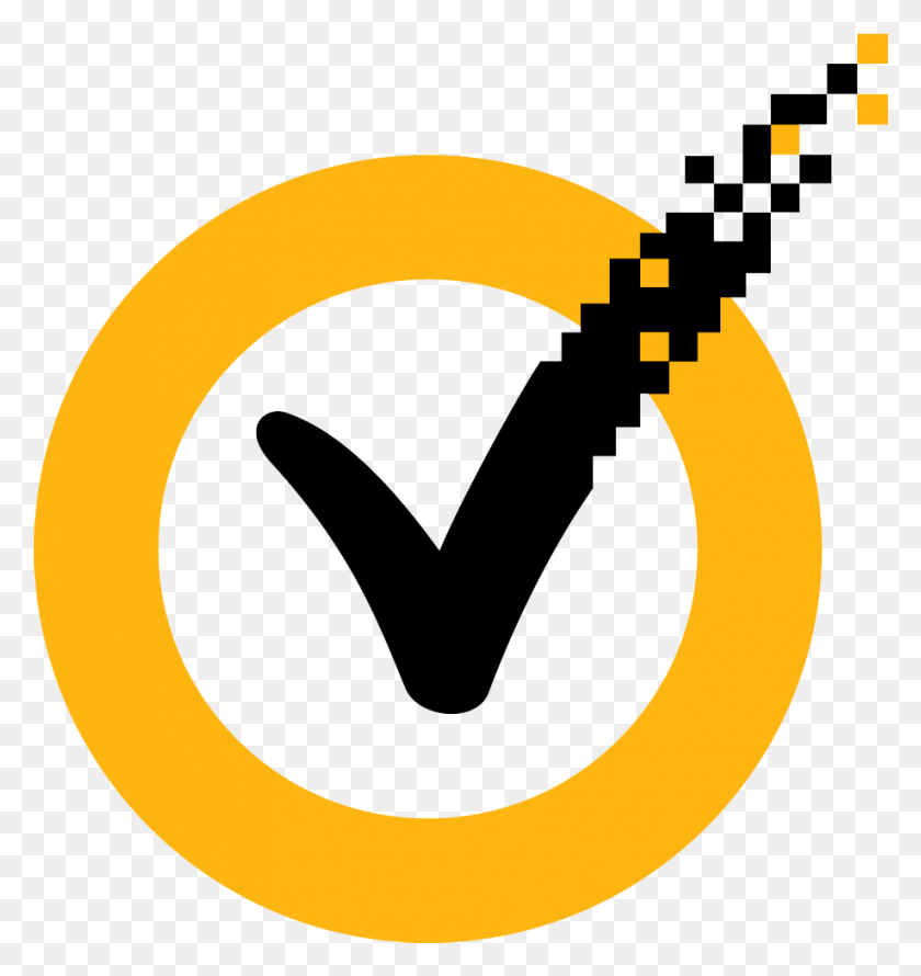 918x977 Black Tick In Yellow Circle Logo 3 By Edward Symantec New, Text, Symbol, Alphabet HD PNG Download