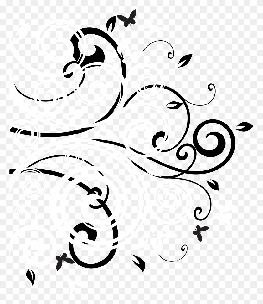 6662x7794 Black White Decor Clip Art Image, Graphics, Floral Design HD PNG Download