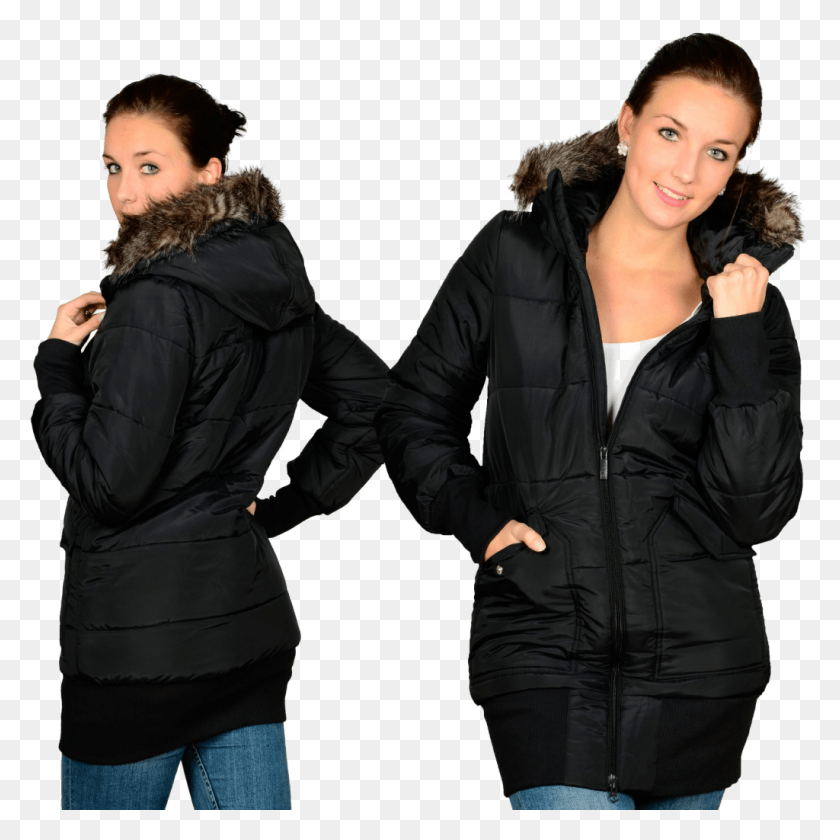 1024x1024 Black Winter Jacket For Women Free Black Jacket Winter Women, Clothing, Apparel, Coat HD PNG Download