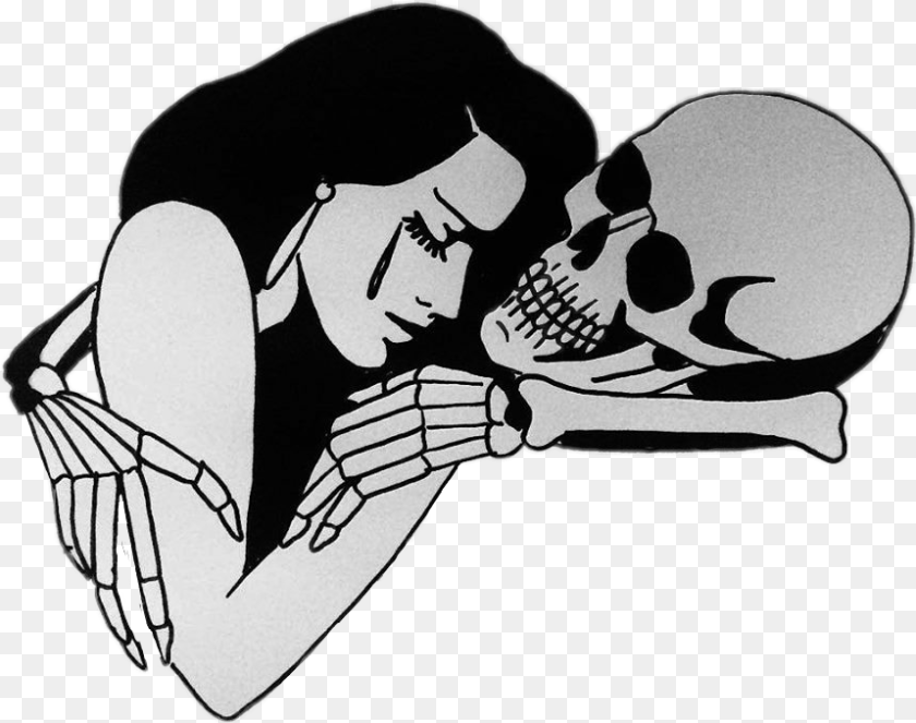 859x678 Blackandwhite Tumblr Squeletton Love Cry Sticker Skeleton And Girl Crying, Stencil, Person, Art, Face Transparent PNG