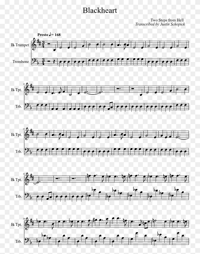 749x1005 Blackheart Sheet Music Composed By Two Steps From Hell Promise Jimin Piano Sheet, Gray, World Of Warcraft HD PNG Download
