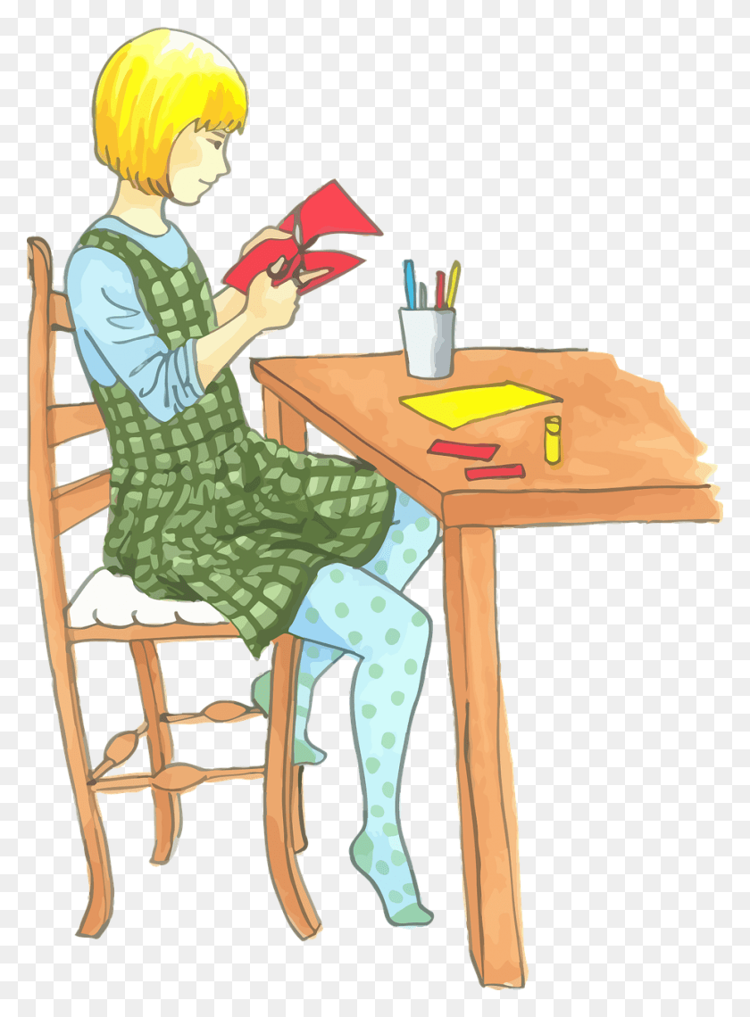 924x1280 Blonde Child Crafts Female Girl Image Girl Crafting Clip Art, Furniture, Chair, Person Descargar Hd Png