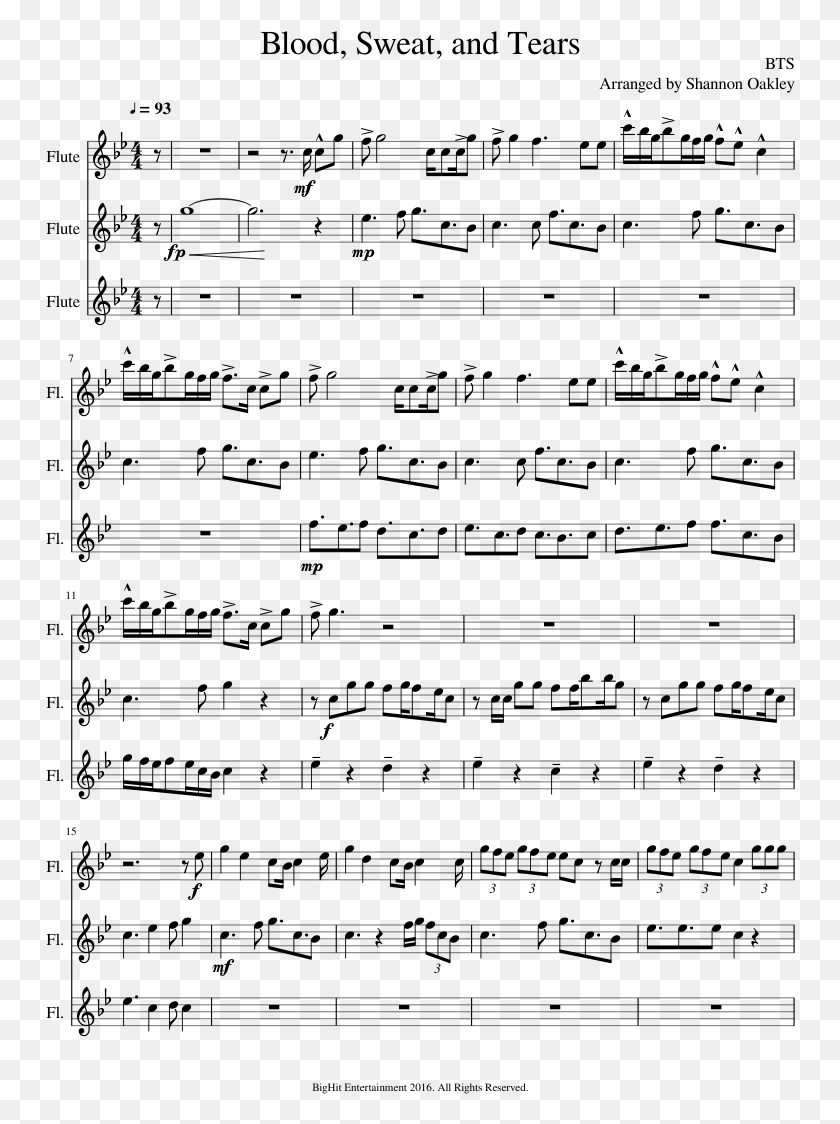 750x1064 Blood Sweat And Tears Sheet Music Composed By Bts, Gray, World Of Warcraft HD PNG Download
