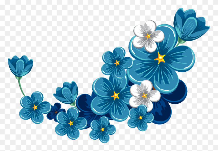 957x643 Bloom Flower Blue Frame Border Flowers White Bouquet Blue Flower Border, Plant, Blossom, Geranium HD PNG Download