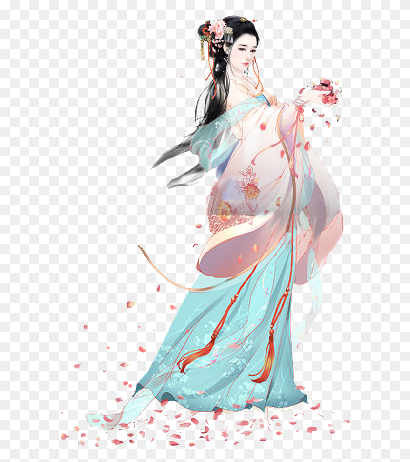 598x886 Blossoms Woman Geisha Bewitching Prince Spoils His Wife Genius Doctor Unscrupulous, Clothing, Apparel, Robe HD PNG Download