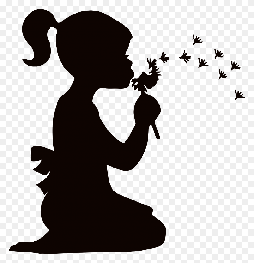 2244x2334 Blowing Dandelion Stencil Silhouette Girl Blowing Dandelion, Person, Human, Kneeling HD PNG Download