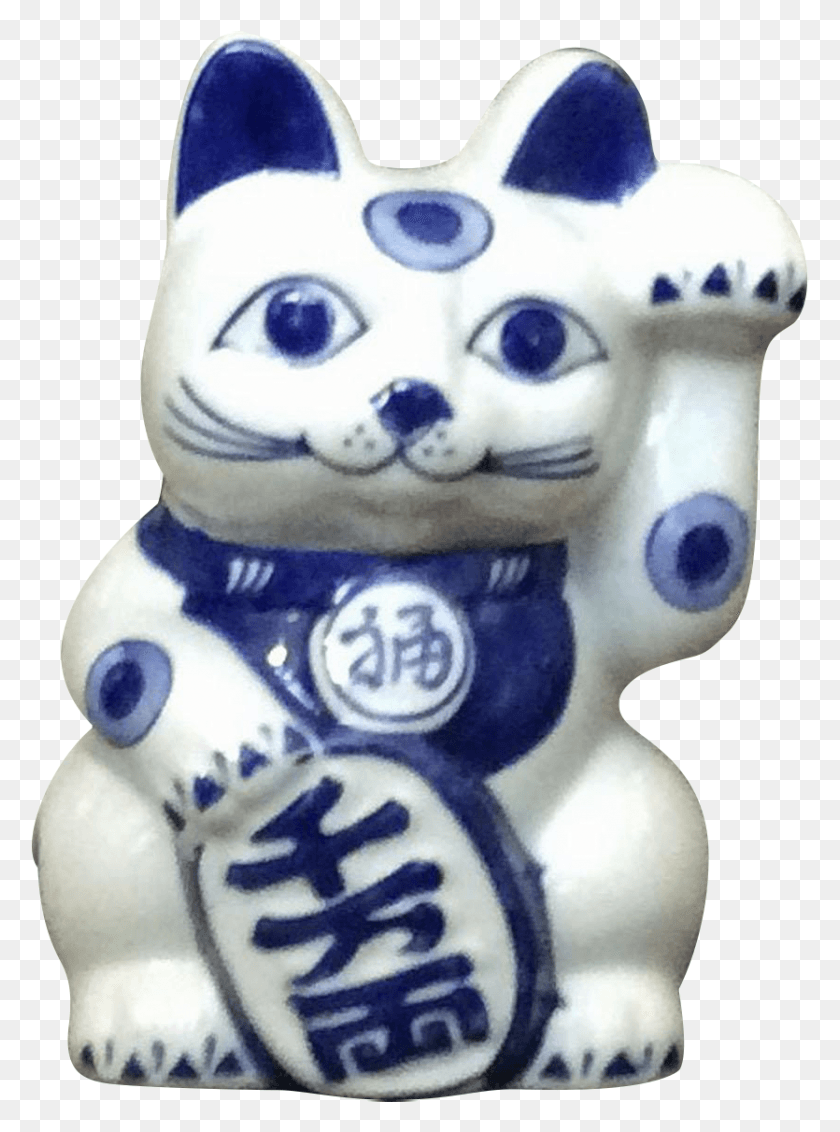 835x1148 Blue Amp White Japan Maneki Neko Lucky Cat Bank С Китайским Lucky Cat Blue, Фигурка, Снеговик, Зима Hd Png Скачать